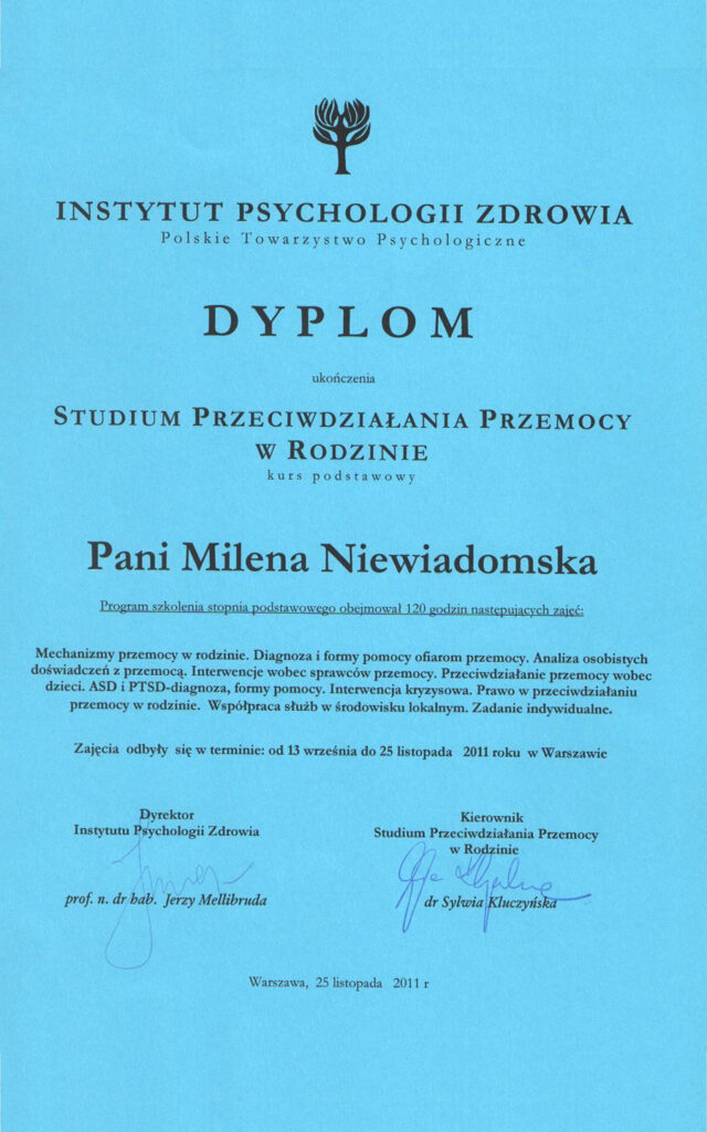 dyplom studium przeciwdziałania przemocy